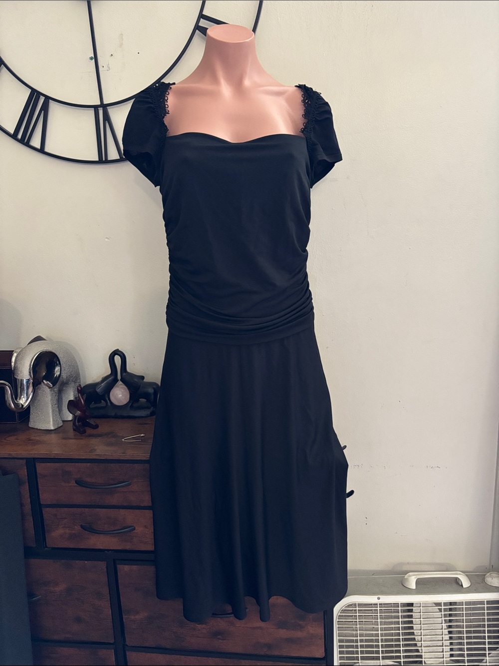 #299 Black Square Neck Knee-Length Dress